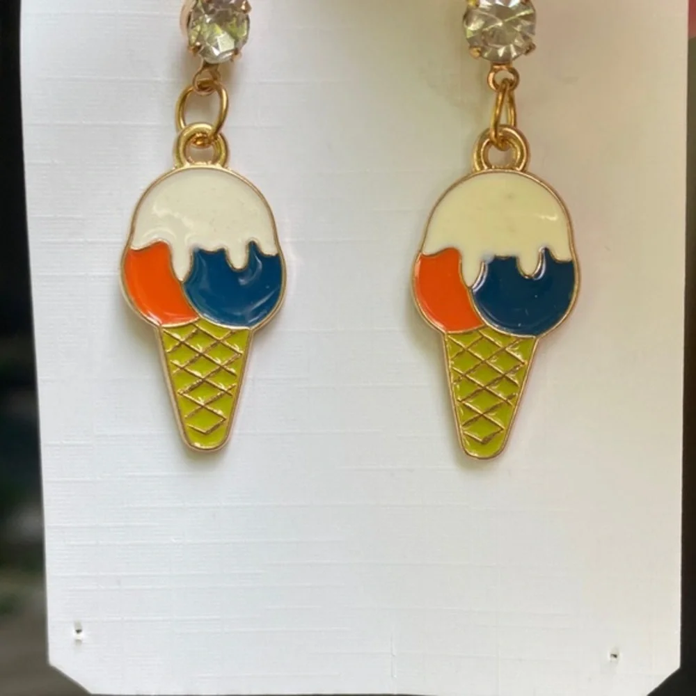 Colorful Ice Cream Cone Earrings for Kids